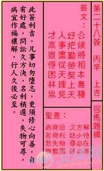 关帝灵签第28签解签(图)