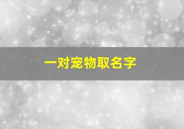 一对宠物取名字,一对宠物起名