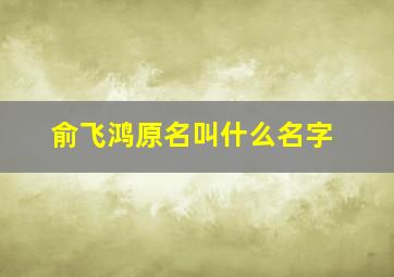 俞飞鸿原名叫什么名字