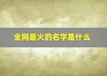 全网最火的名字是什么