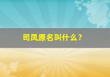 司凤原名叫什么？