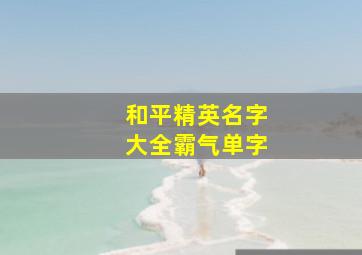 和平精英名字大全霸气单字,和平精英名字大全 好听的 霸气的名字