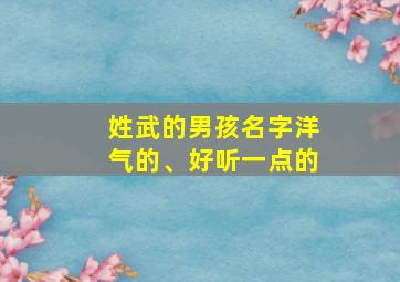 姓武的男孩名字洋气的、好听一点的,武姓男孩名字大全2024