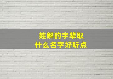 姓解的字辈取什么名字好听点,姓解的有哪些辈分