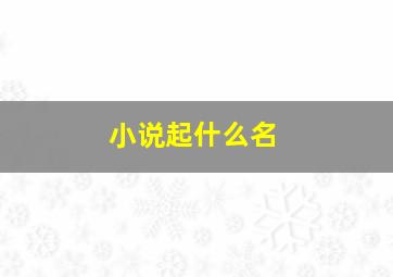 小说起什么名,小说起什么名字比较好