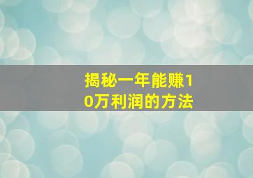 揭秘一年能赚10万利润的方法,做什么项目能在1年内赚10万