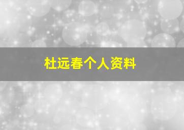 杜远春个人资料,杜远春个人资料简历