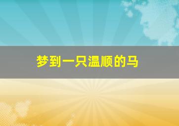 梦到一只温顺的马,梦见马很温顺的在自己的怀里