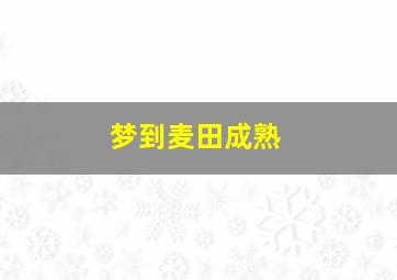 梦到麦田成熟,梦见成熟的麦田是什么意思