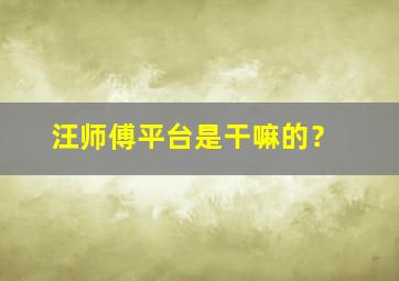 汪师傅平台是干嘛的？,汪师傅平台能个人接单吗