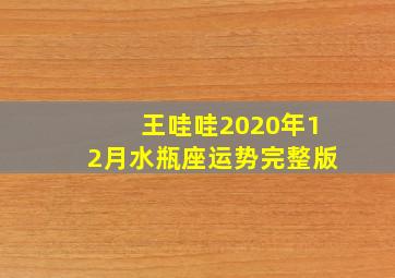 王哇哇2020年12月水瓶座运势完整版,十二星座水瓶座月份的运势