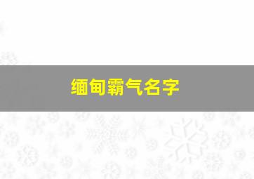 缅甸霸气名字,缅甸名字成中文名字