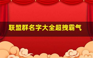 联盟群名字大全超拽霸气,联盟名字大全霸气有个性