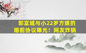 郭富城与小22岁方媛的婚前协议曝光！网友炸锅,郭富城和方媛离了婚是真的吗