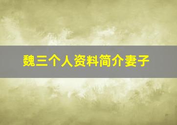 魏三个人资料简介妻子,人物魏三专访